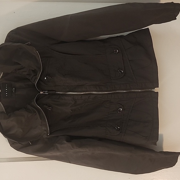 Tribal dark brown nylon jacket Zip-up size 4 unique style. EUC - Picture 1 of 9